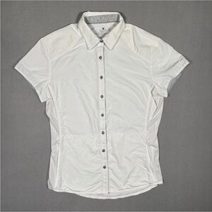 Kuhl Button Down Shirt Women Large White Short Sleeve Outdoor Hiking Fishing